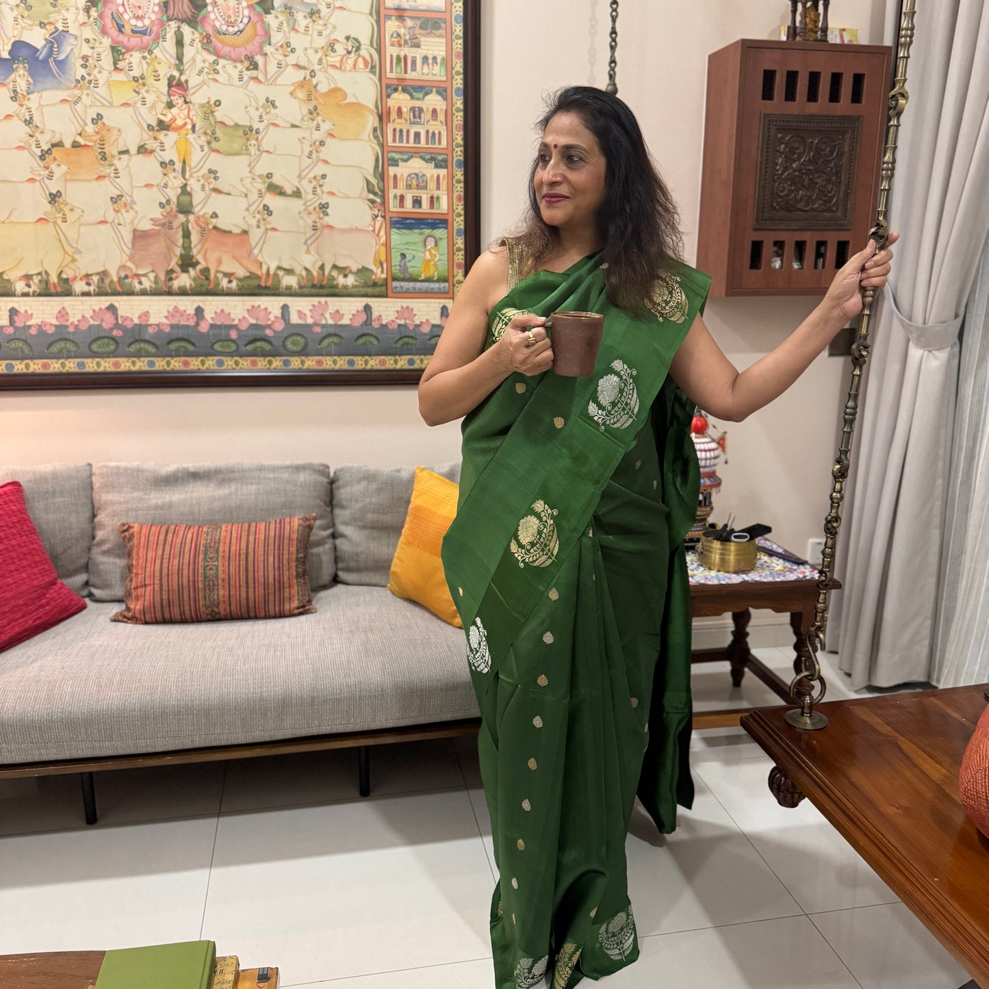 Vanya: Green Borderless Banarasi Katan Silk Saree