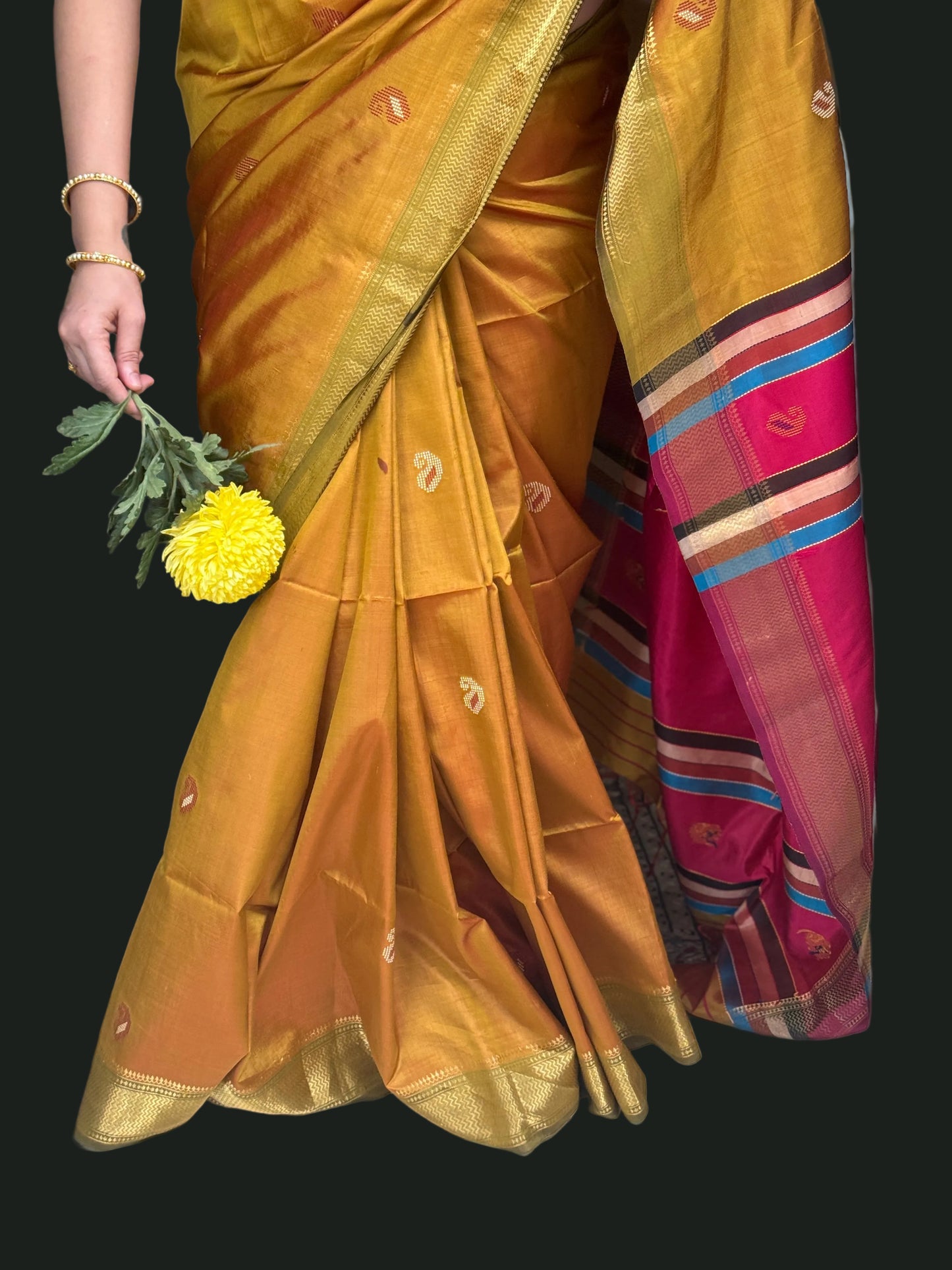 Akshatha: Yellow Handwoven Katan Silk Saree