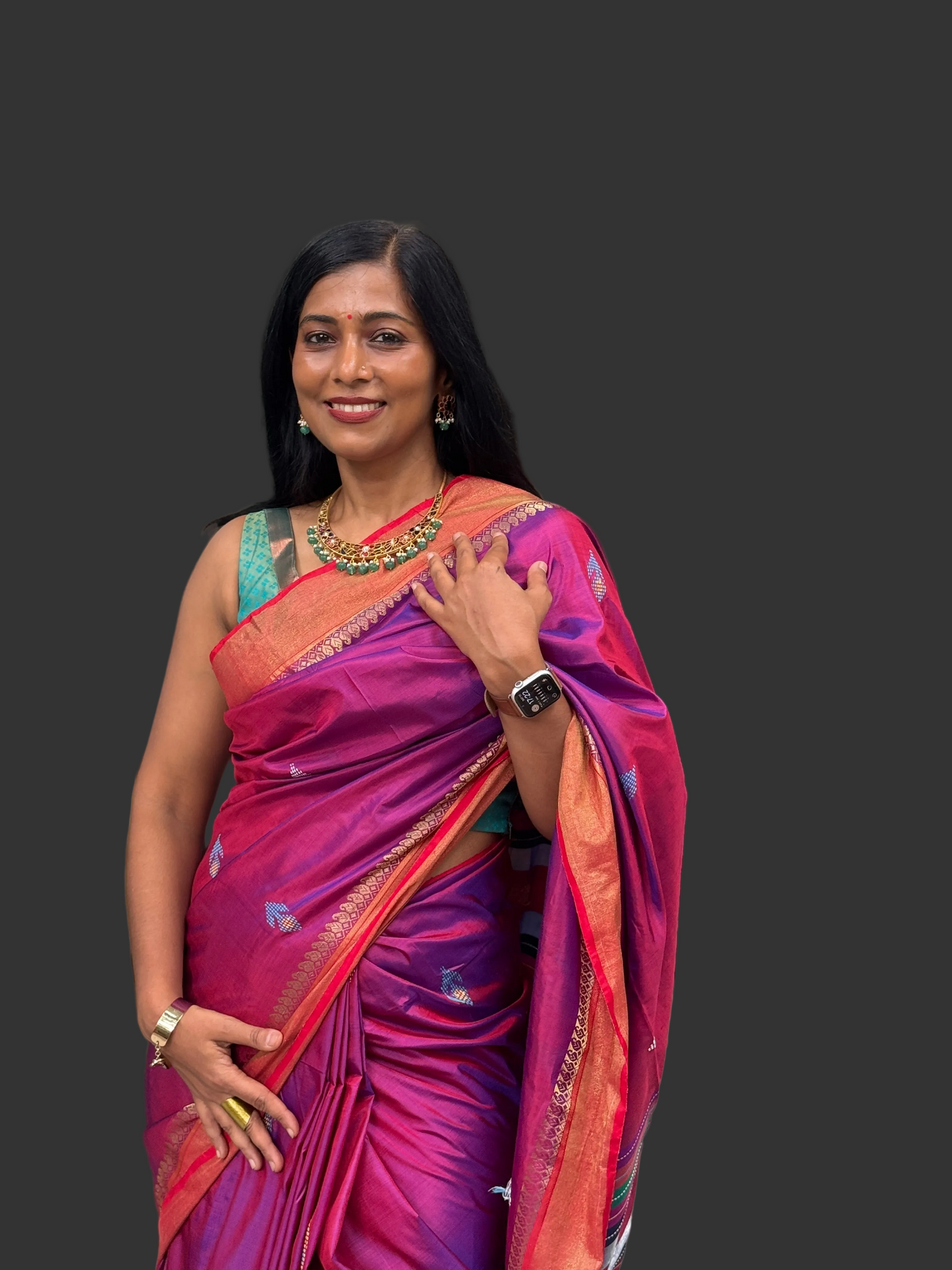 Anusha: Purple Handwoven Katan Silk Saree