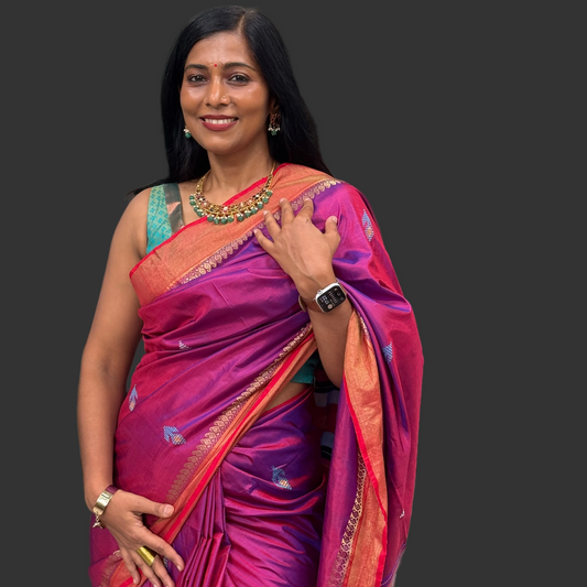 Anusha: Purple Handwoven Katan Silk Saree