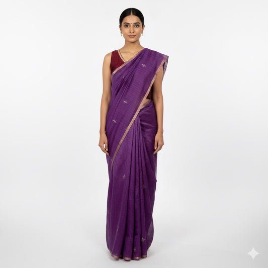 Purple Matka Muslin Saree