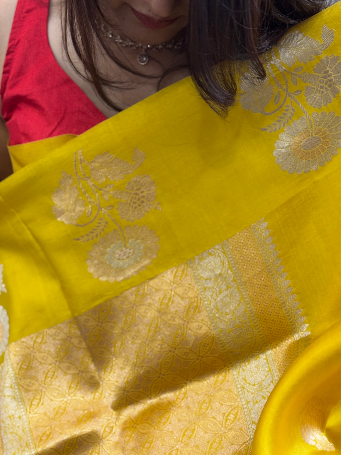 Svarna: Yellow Handwoven Banarasi Katan Silk Saree
