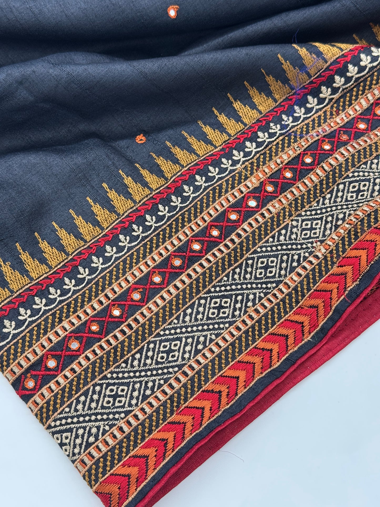 Neeraja: Black Embroidered Tussar Silk Saree