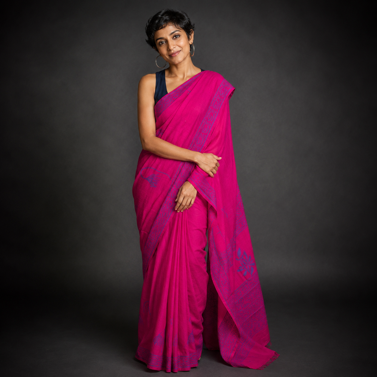 Mallika: Pink Cotton Sanganeri Block Print Cotton Saree
