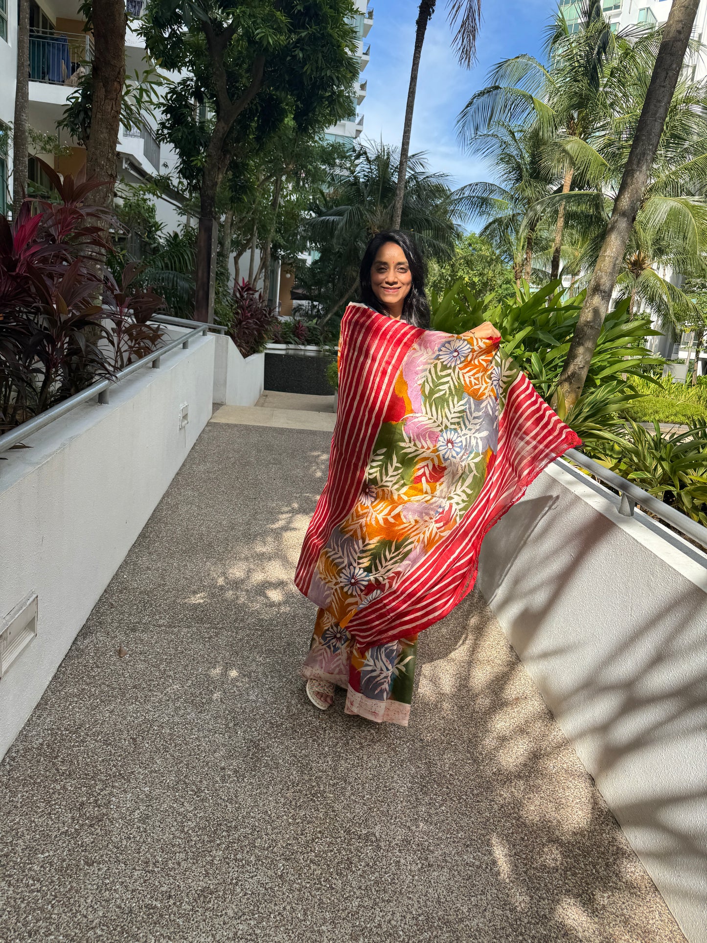 Raunak: Multicolored Batik Hand-painted Tussar Silk Saree