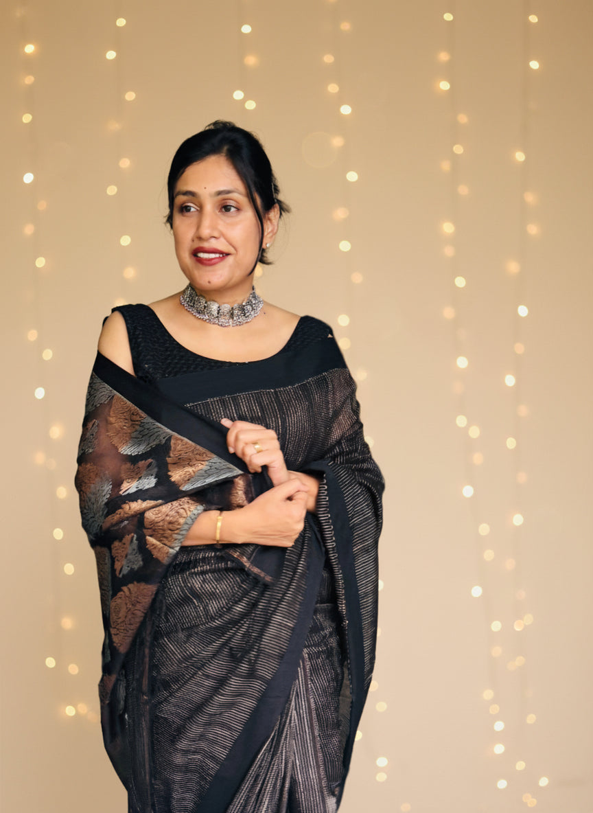 Garima: Black Handwoven Ghicha Silk Saree