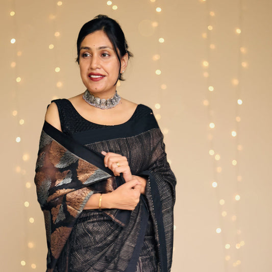 Garima: Black Handwoven Ghicha Silk Saree