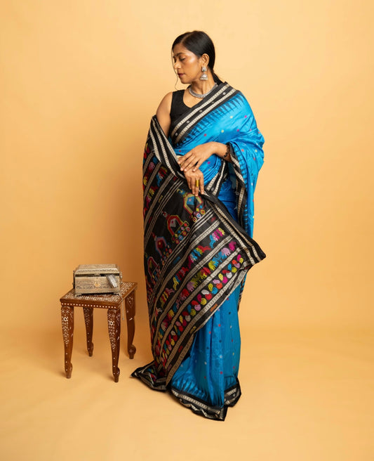 Neel Dolabedi: Blue Handwoven Dolabedi Silk Saree