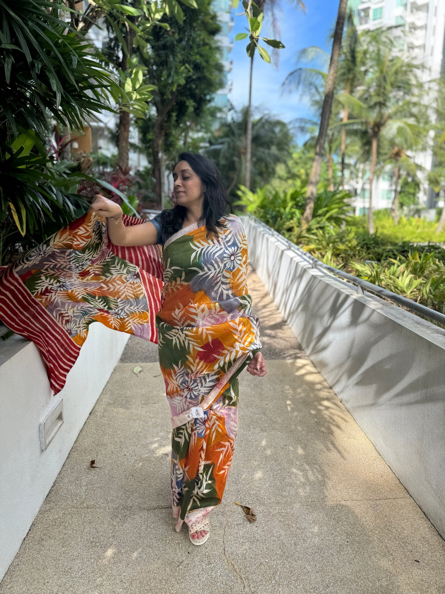 Raunak: Multicolored Batik Hand-painted Tussar Silk Saree