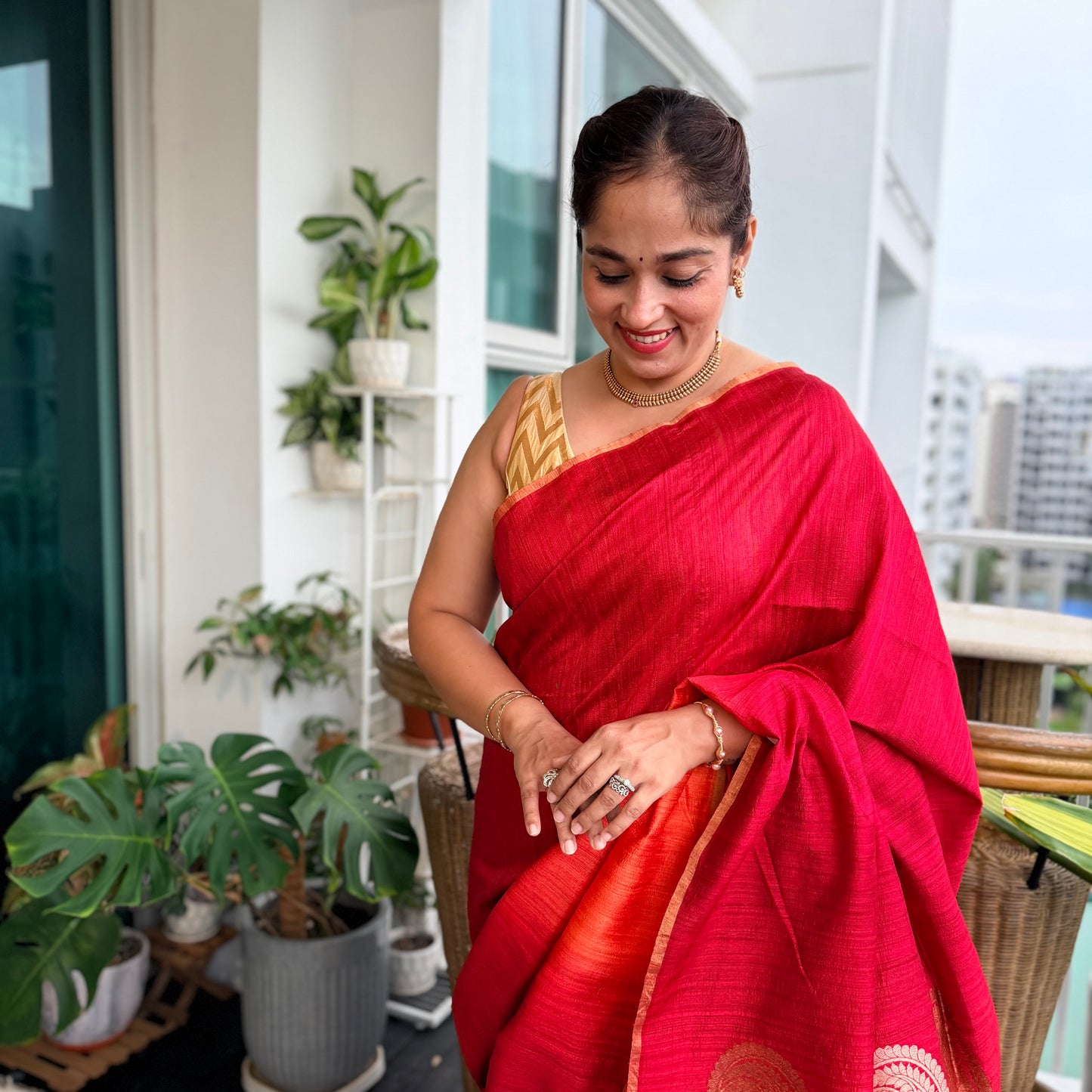 Ember: Red Raw Silk Banarasi Saree with Ombré Shading
