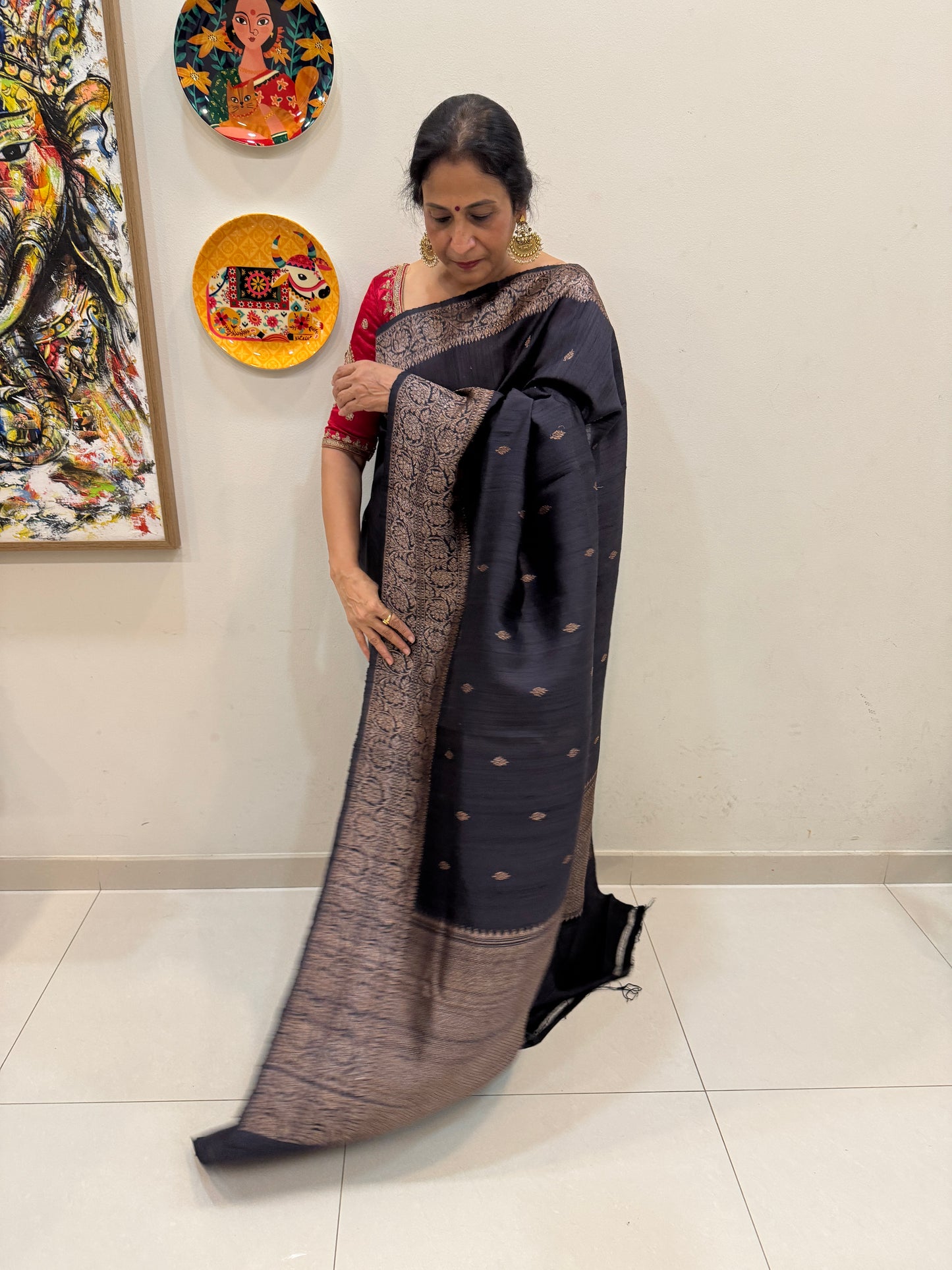 Ragini: Black Silk Saree with Contrast Red Blouse