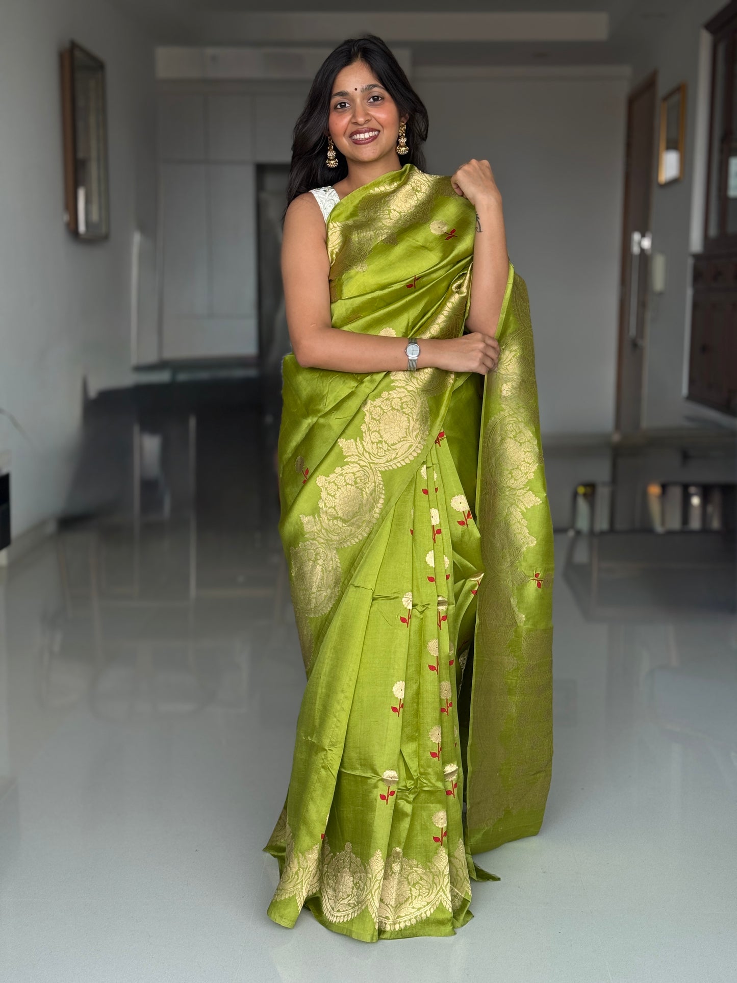 Aranya: Green Banarasi Katan Silk Saree