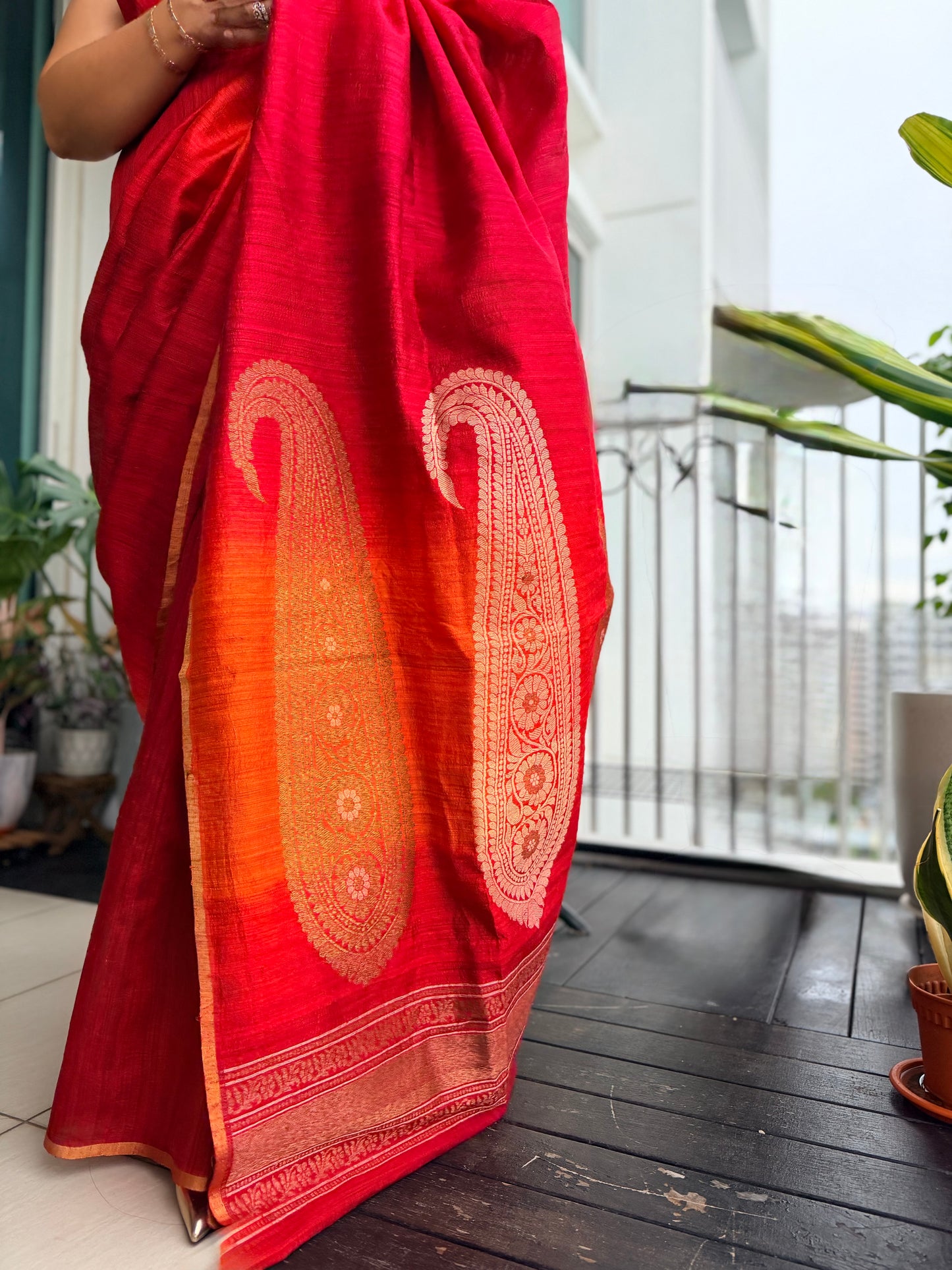 Ember: Red Raw Silk Banarasi Saree with Ombré Shading