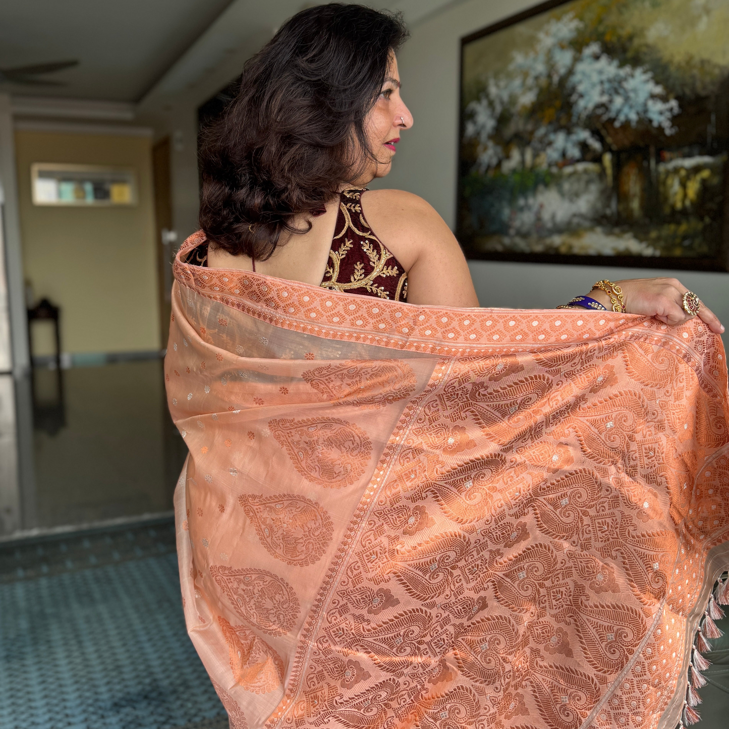 Peach Kesapat Silk Saree