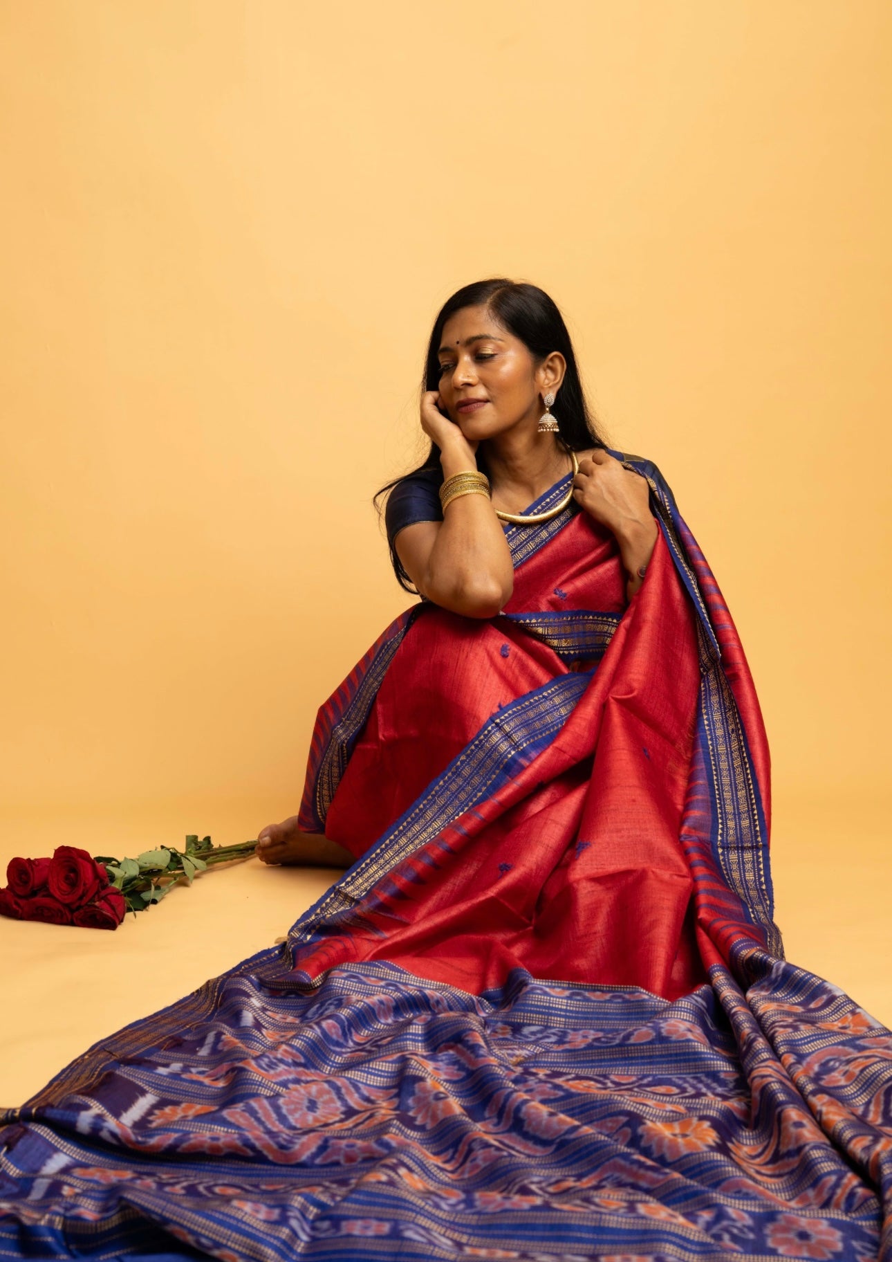 Aarohi: Red Sambalpuri Ikkat Tussar Silk Saree