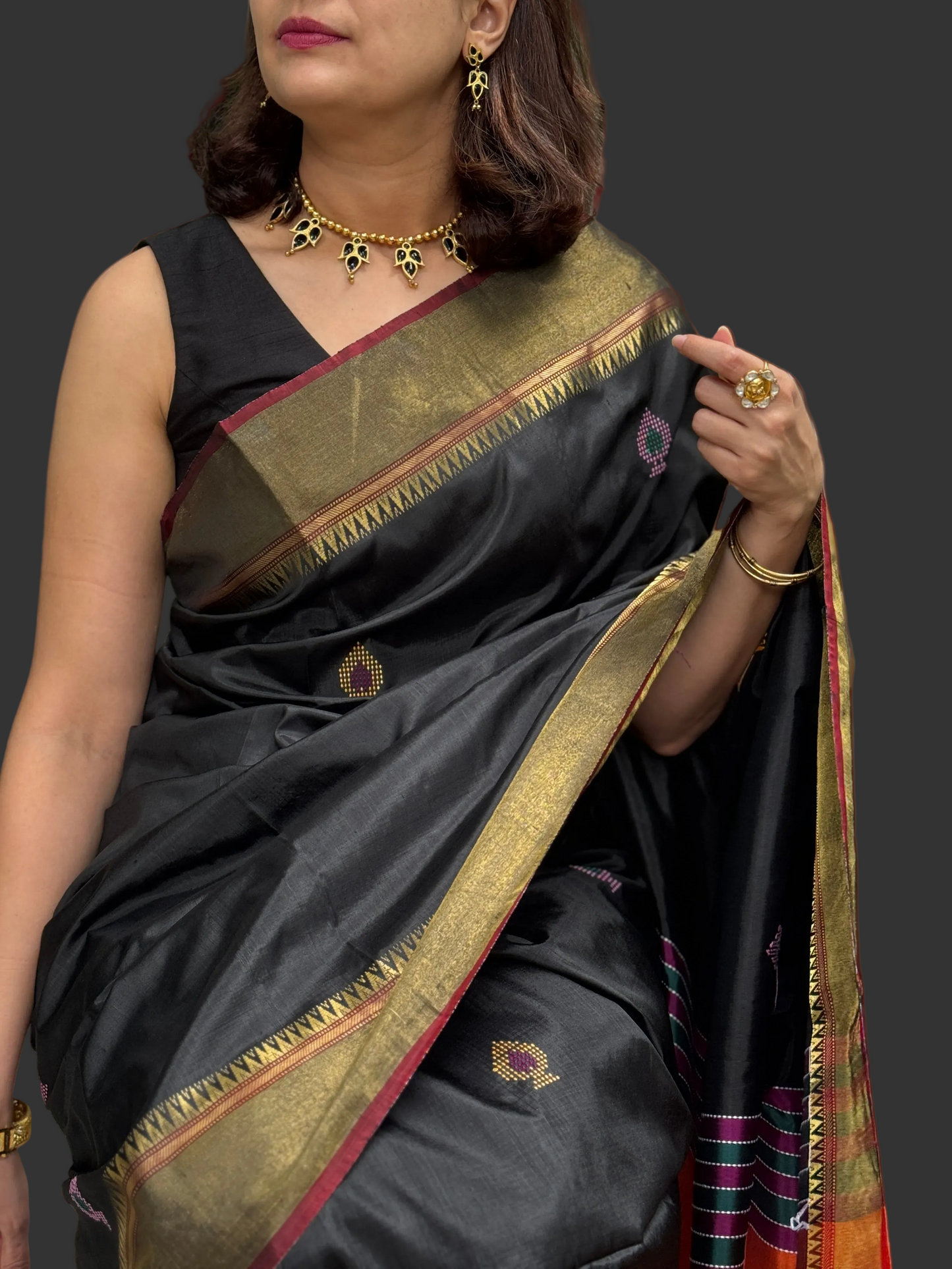 Alisha: Black Handwoven Katan Silk Saree