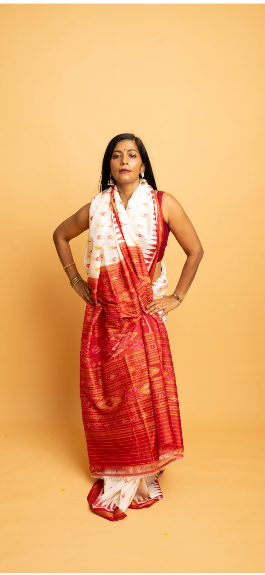 Shvetra: White Sambalpuri Ikkat Silk Saree