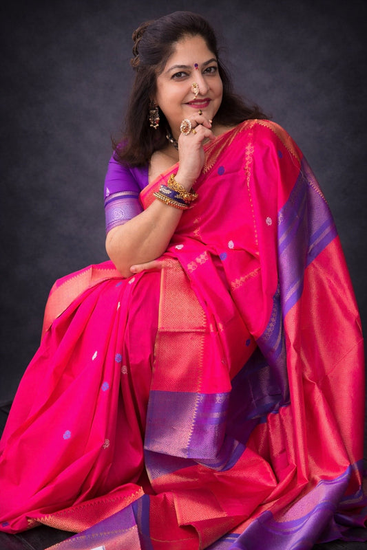 Veda: Pink Handwoven Pattu Silk Saree