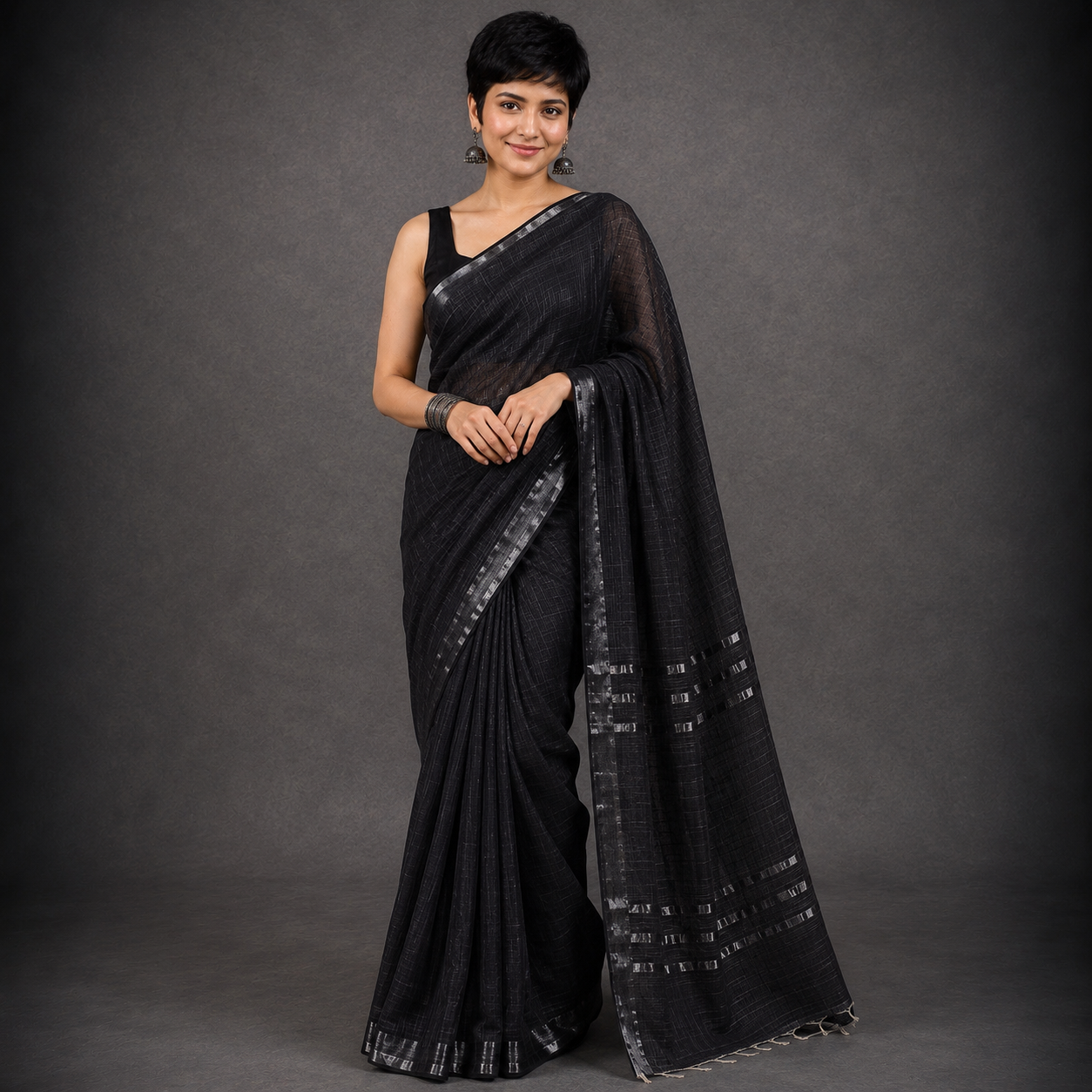 Paromita: Black Linen Saree