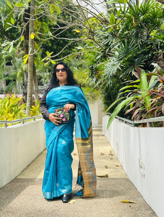 Neela: Blue Handwoven Ghicha Silk Saree