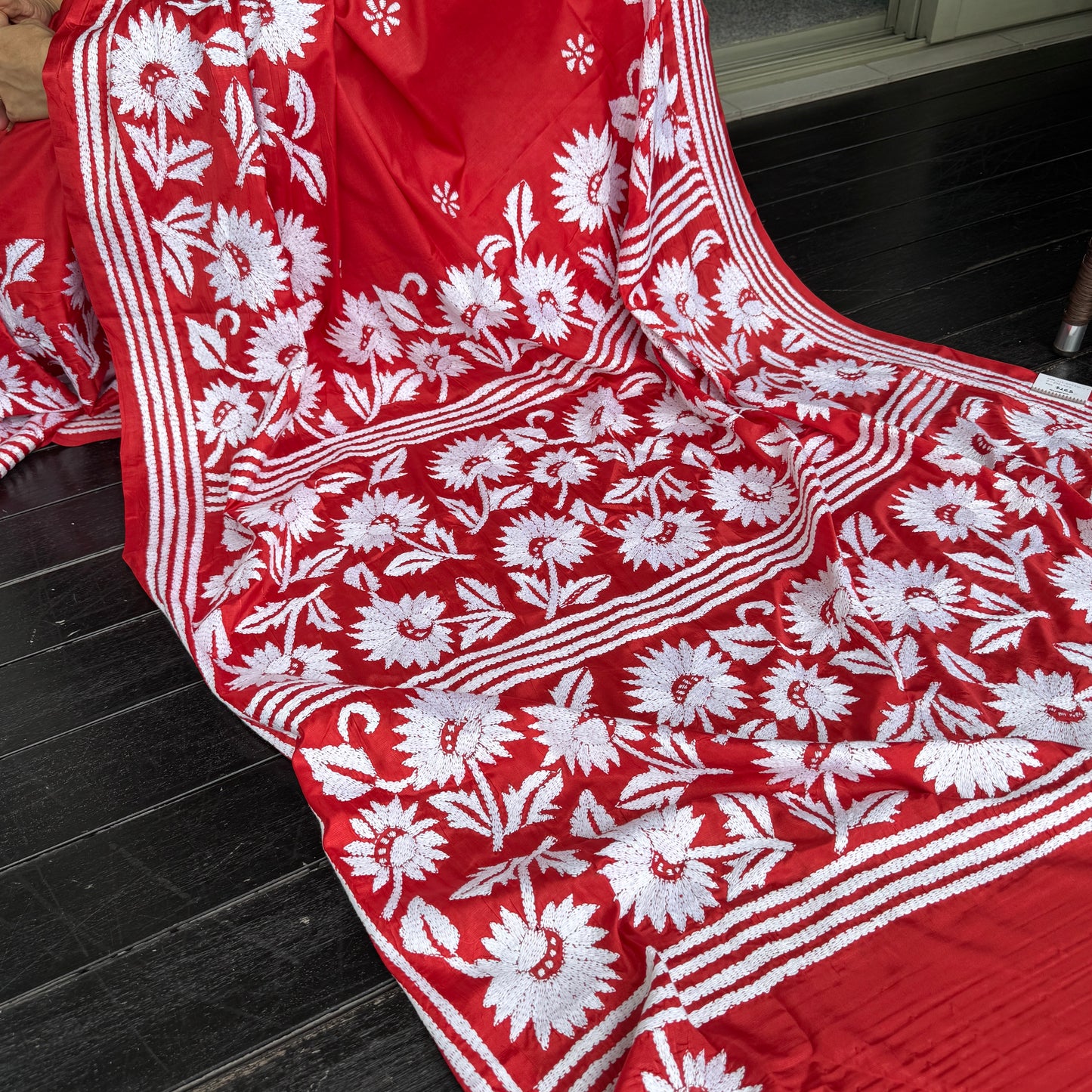 Scarlet: Red Kantha Art Silk Saree