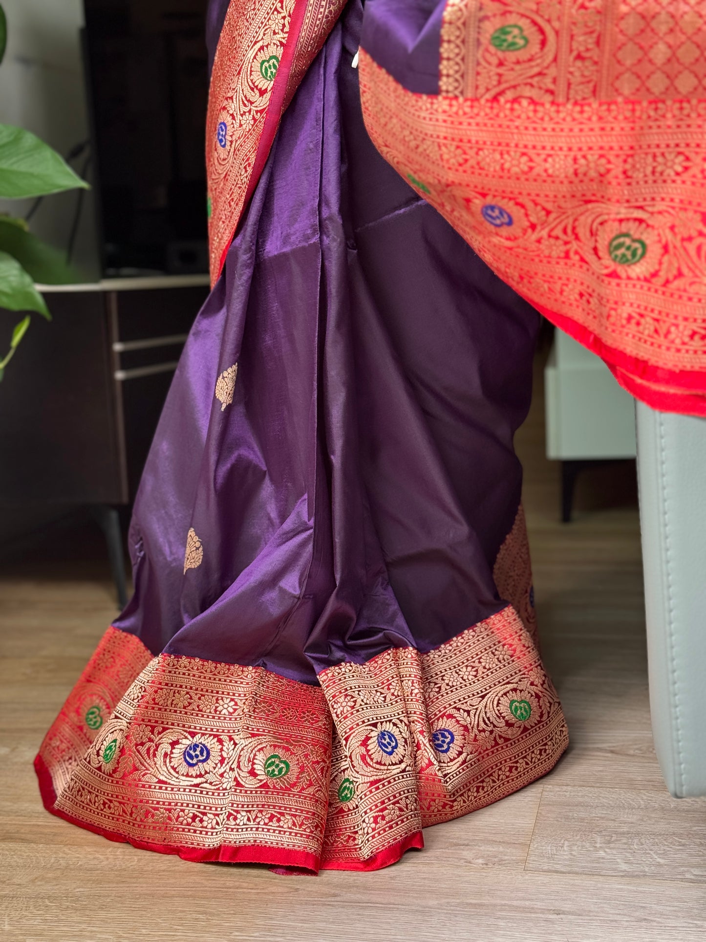 Rajnigandha: Purple Handwoven Banarasi Silk Saree