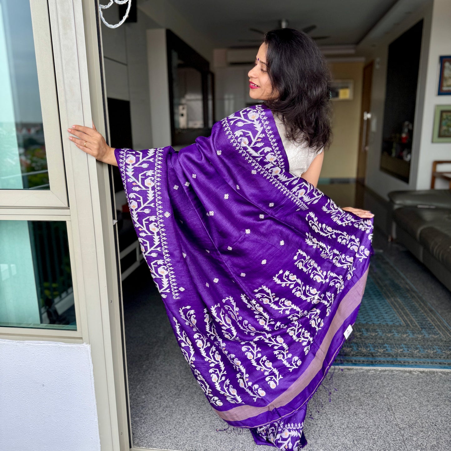 Amethyst: Purple Tussar Silk Jamdani Saree