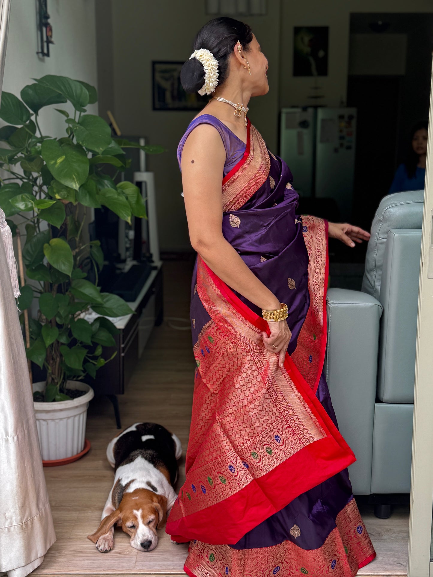 Rajnigandha: Purple Handwoven Banarasi Silk Saree