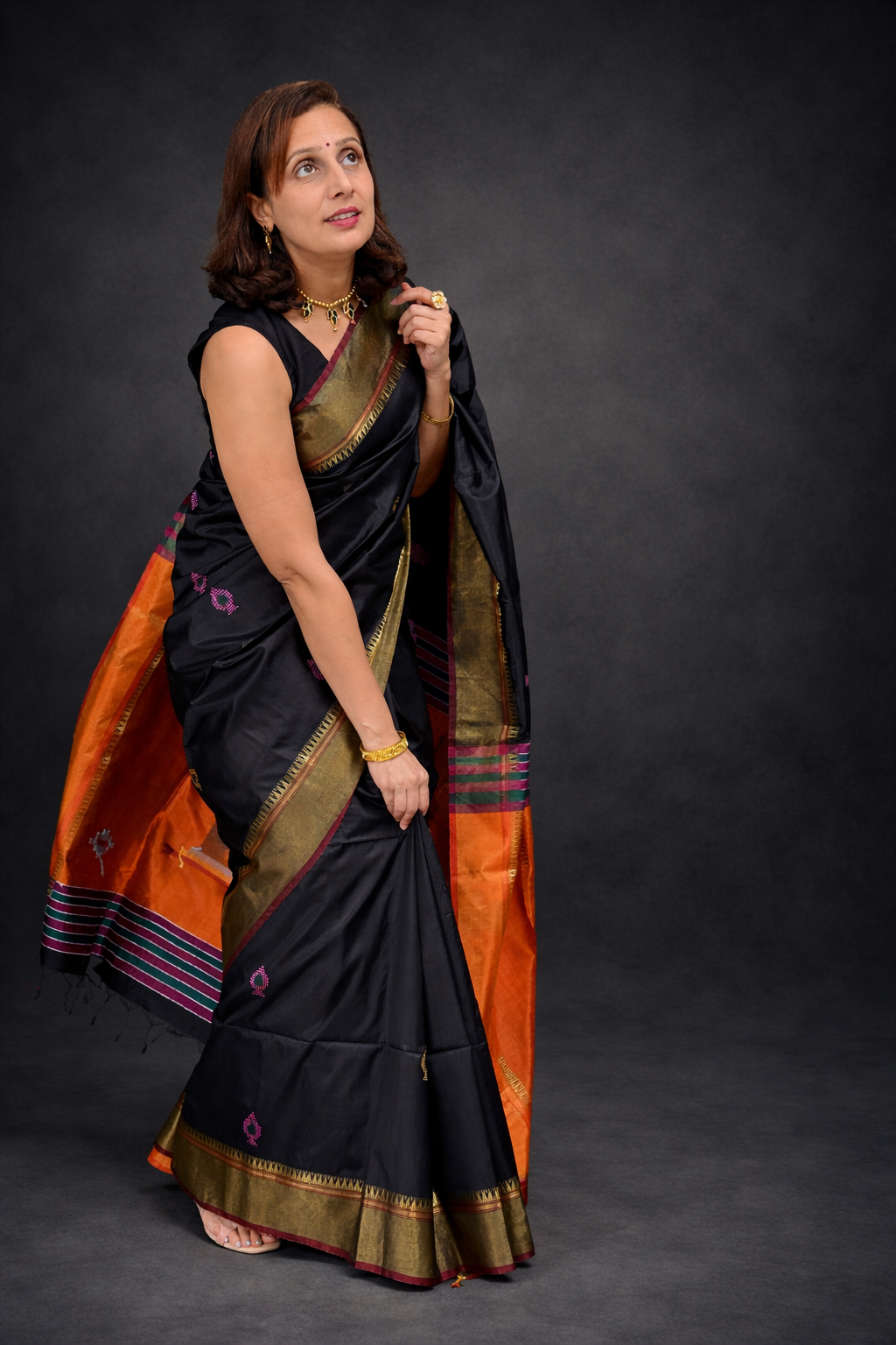 Alisha: Black Handwoven Katan Silk Saree