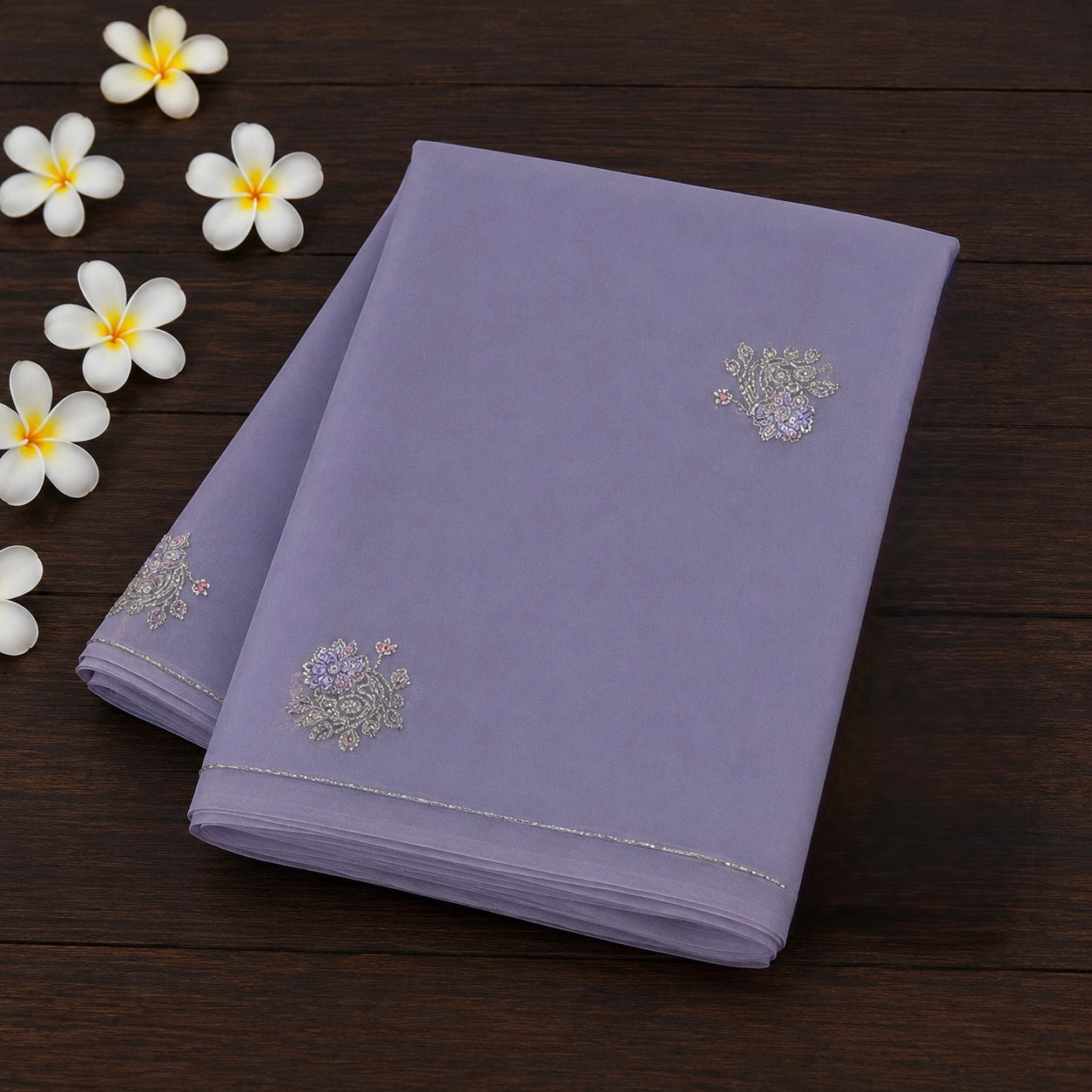 Surabhi: Lavender Chiffon Saree with Embroidery