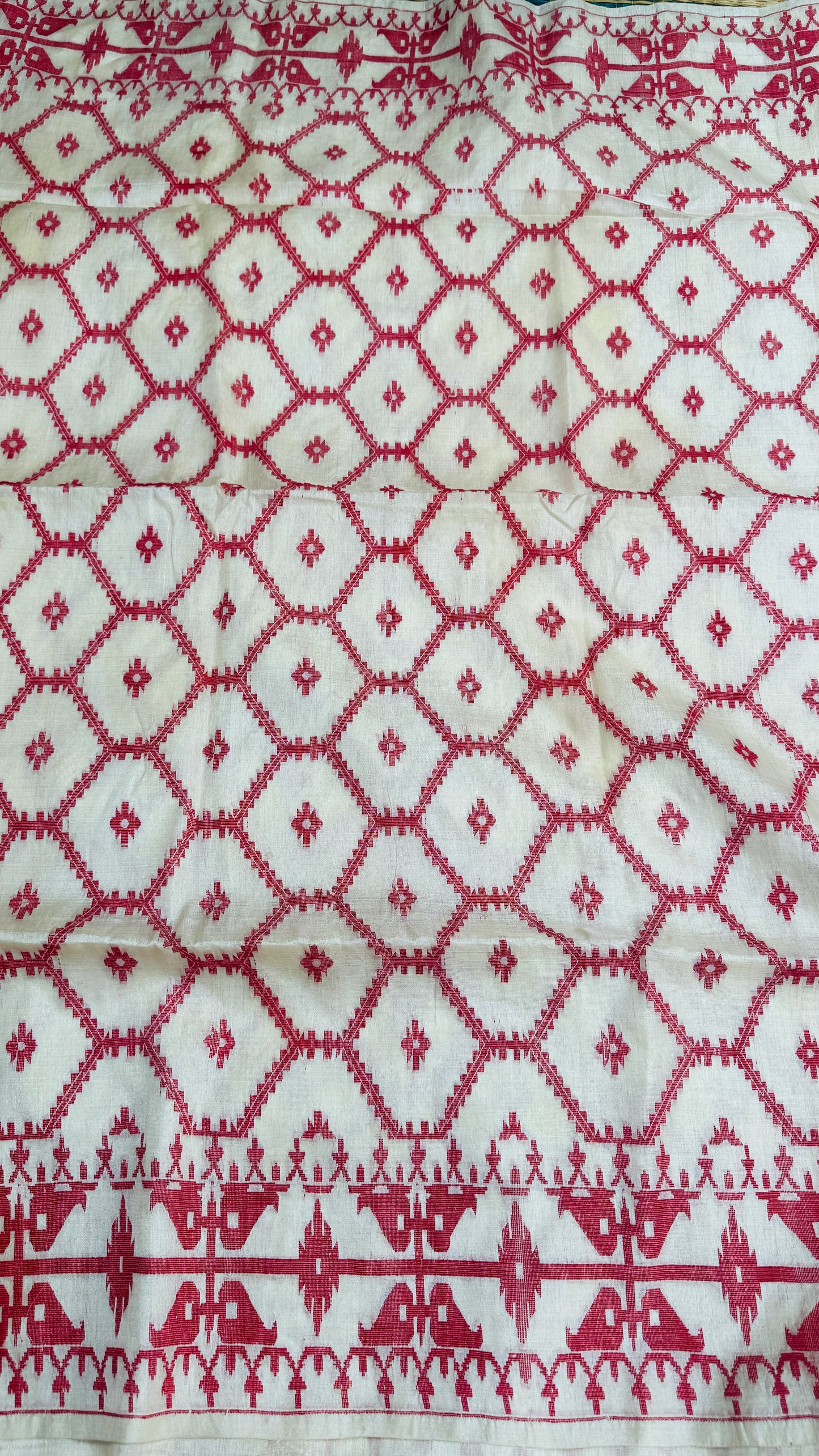 Ivoryfire: White Tussar Silk Jamdani Saree