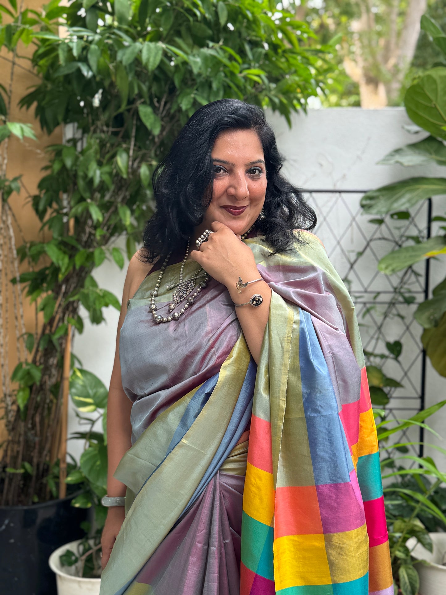 Disha: Multicolored Handwoven Katan Silk Saree
