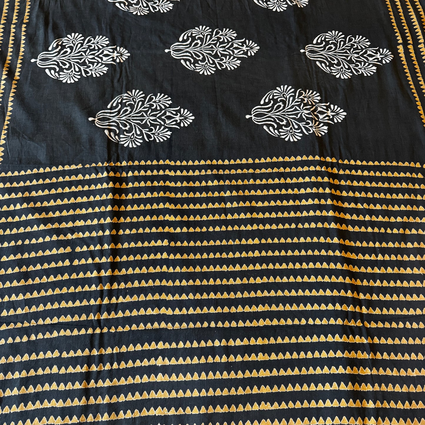 Ruhani: Black Cotton Sanganeri Block Print Saree