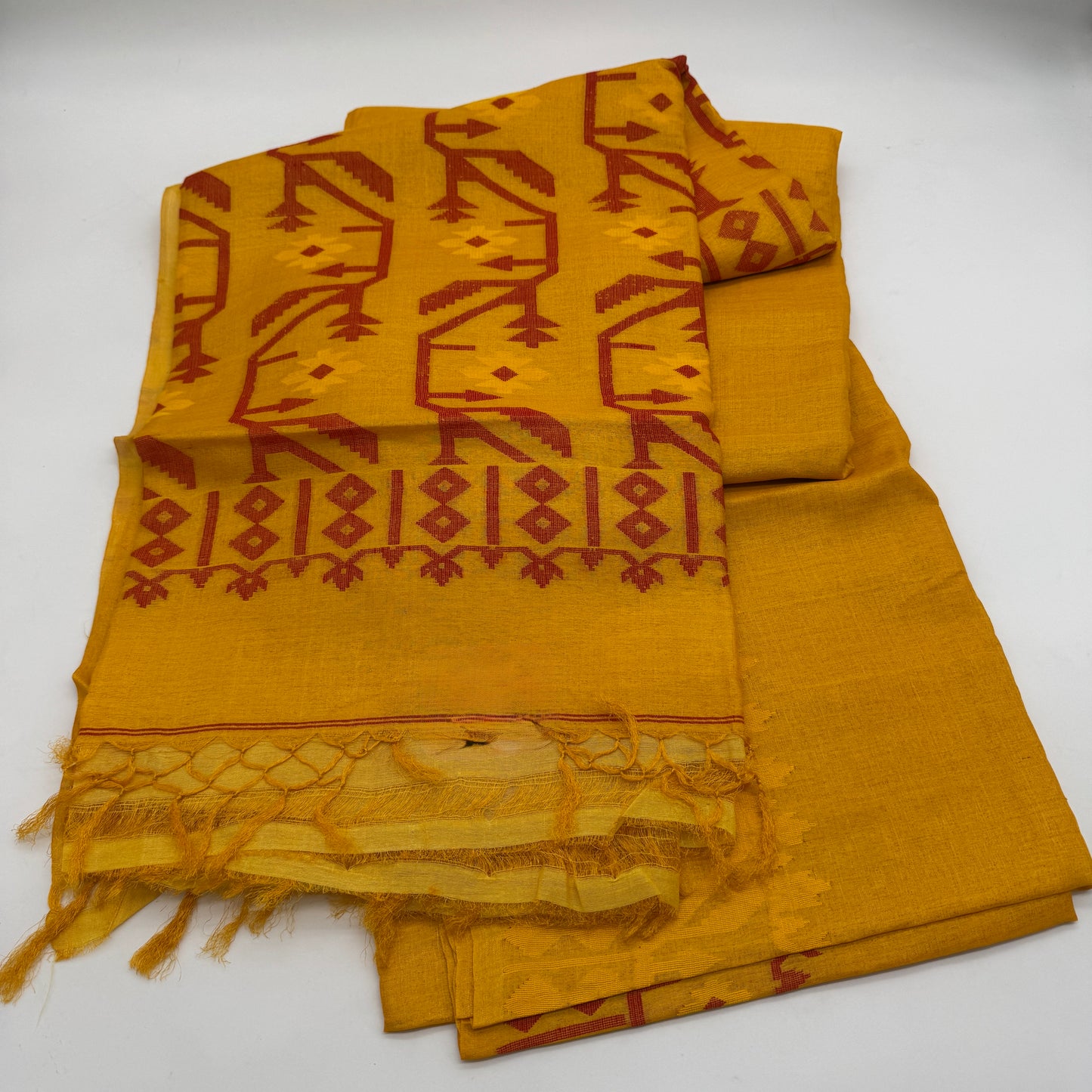 Shobha: Yellow Jamdani Tussar Silk Saree