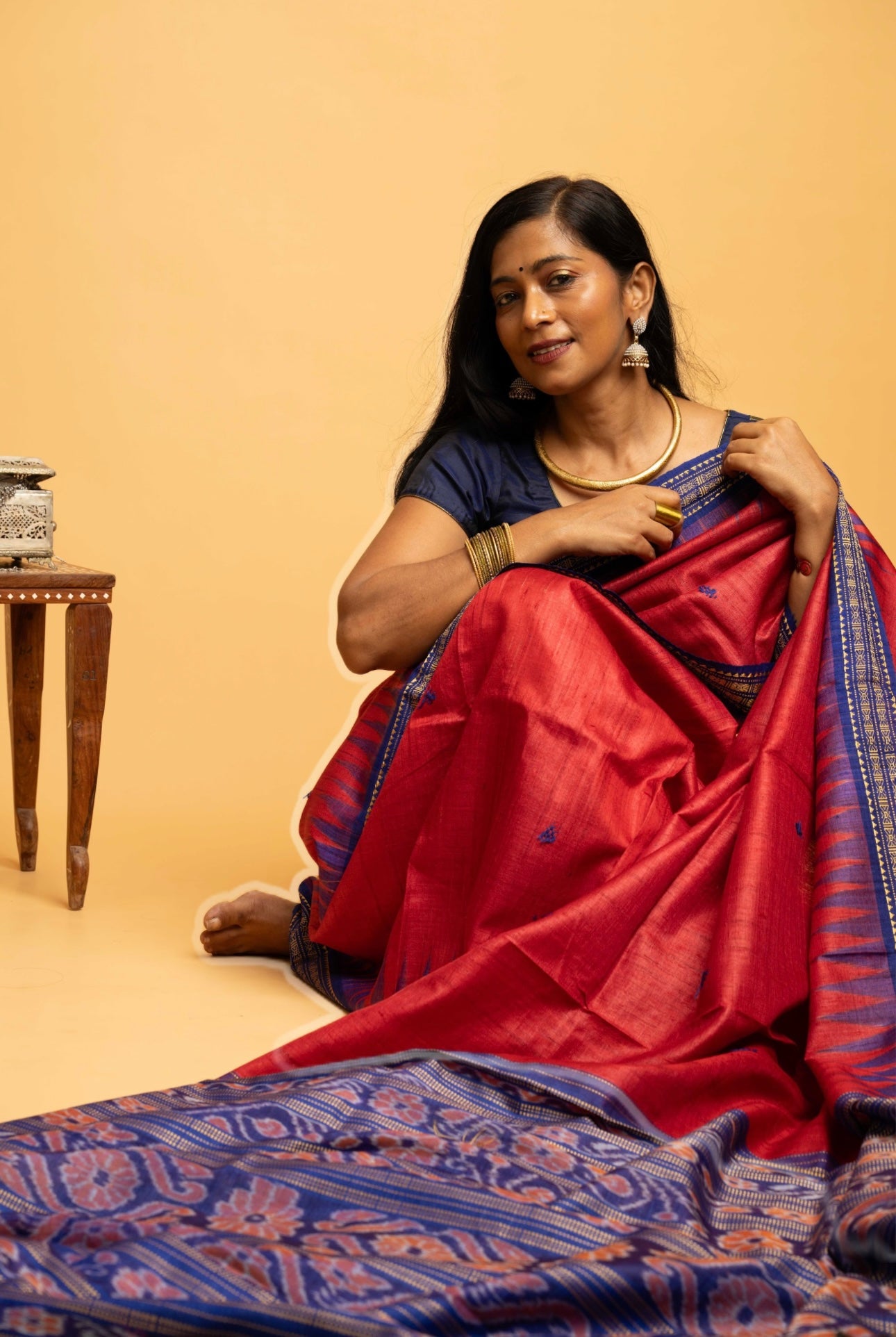 Aarohi: Red Sambalpuri Ikkat Tussar Silk Saree