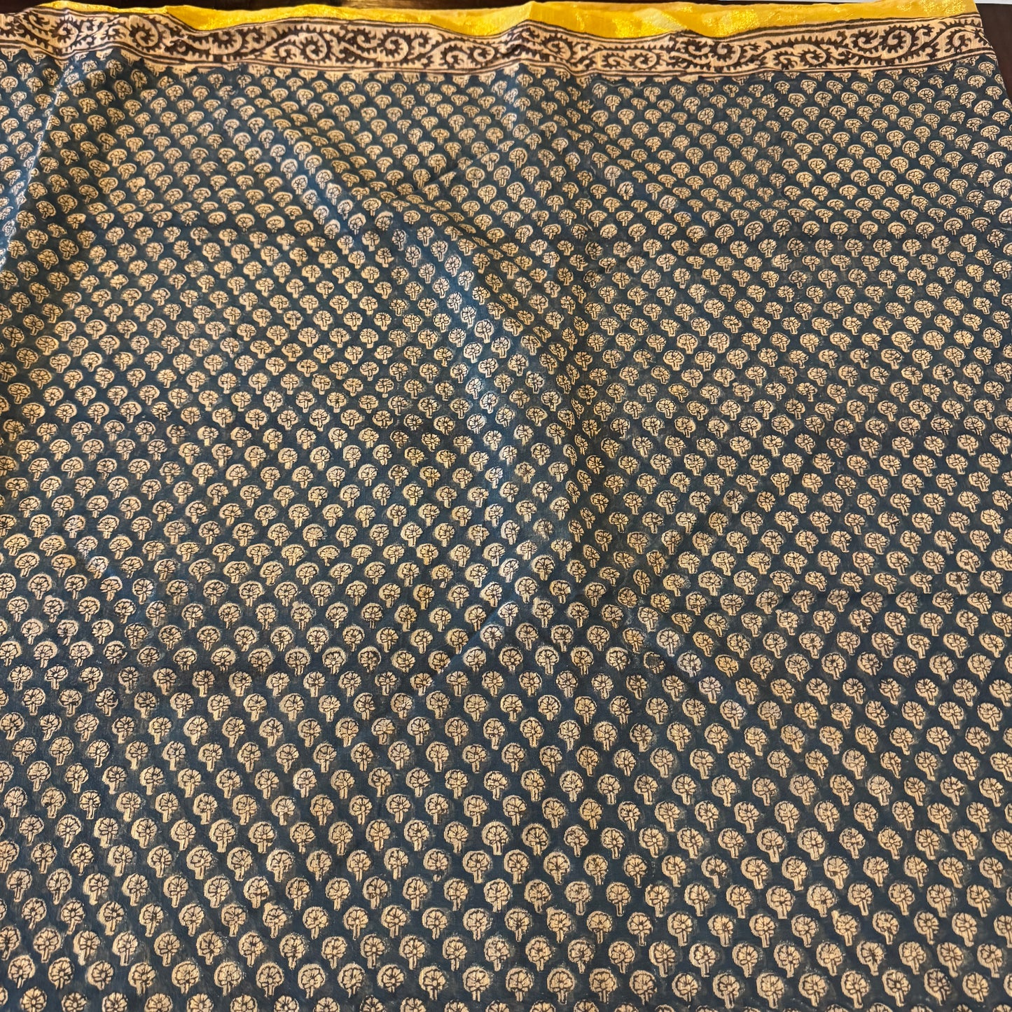 Debolina: Green Linen Sanganeri Block Print Saree