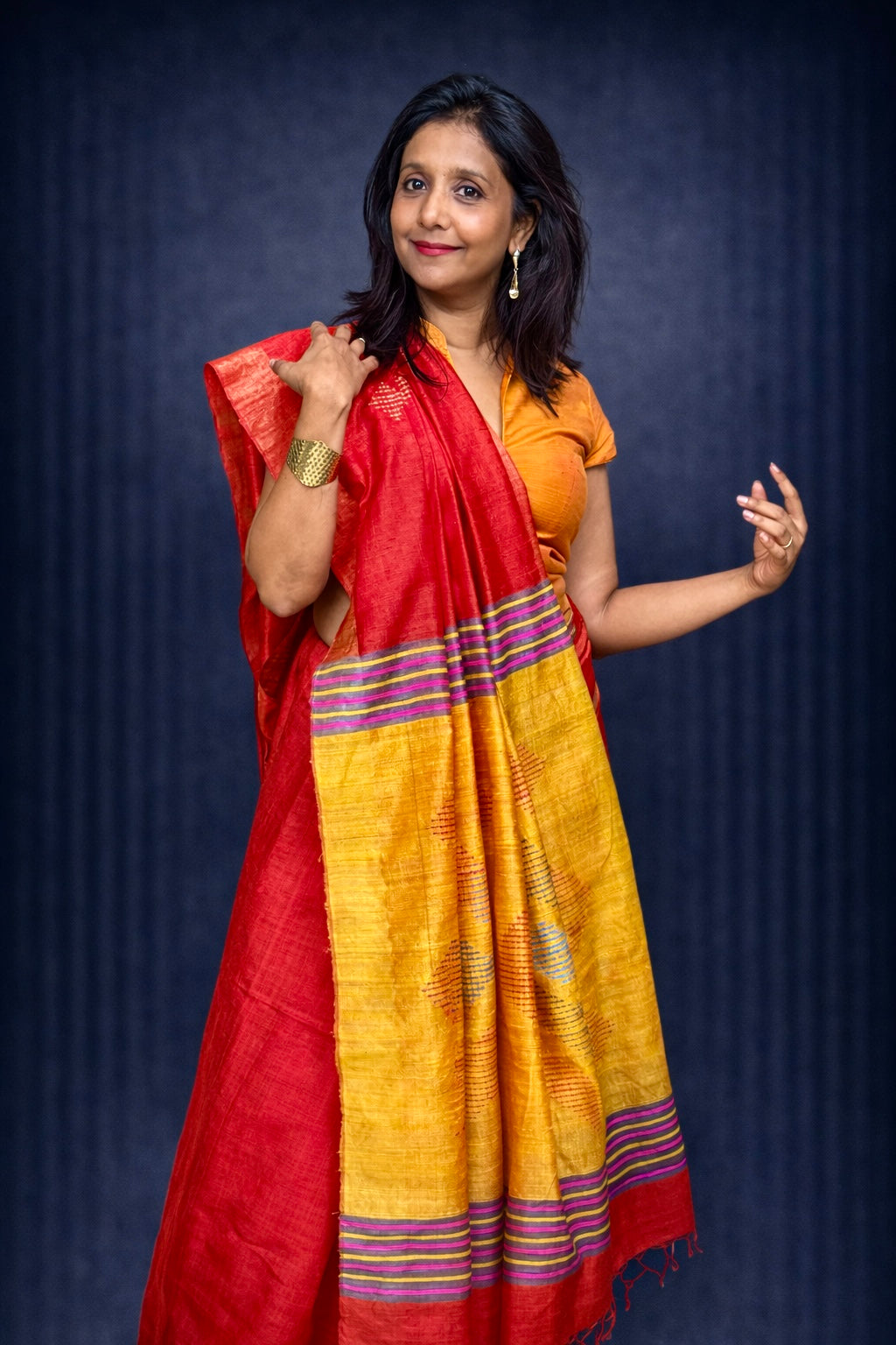Golden Raga: Red Ghicha Silk Saree