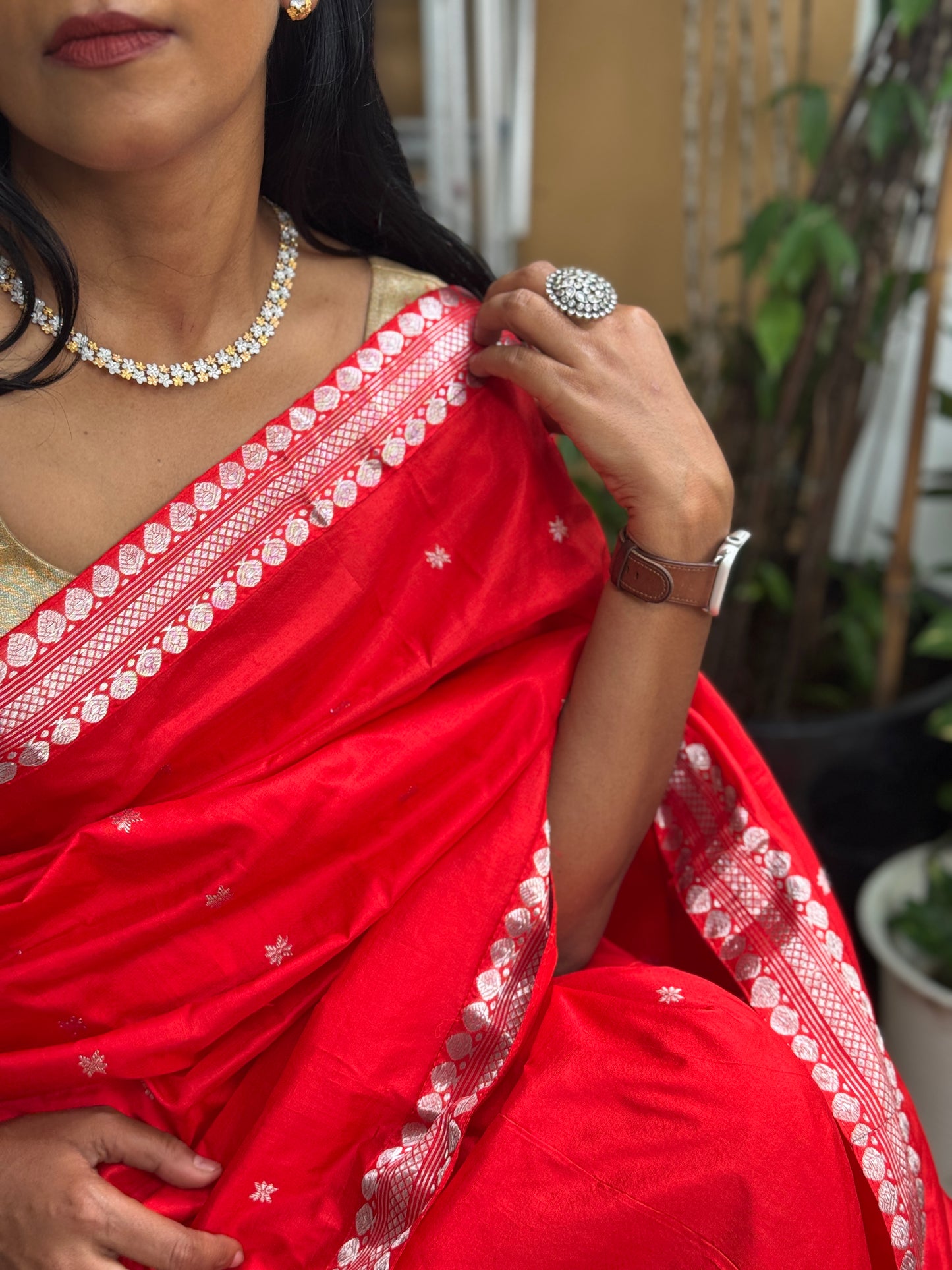 Shubhra: Red Handwoven Paat Silk Saree