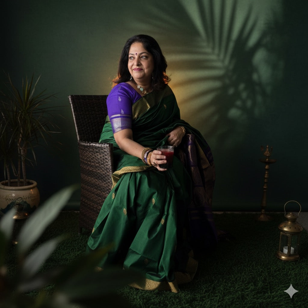 Kavita: Green & Purple Pattu Silk Saree