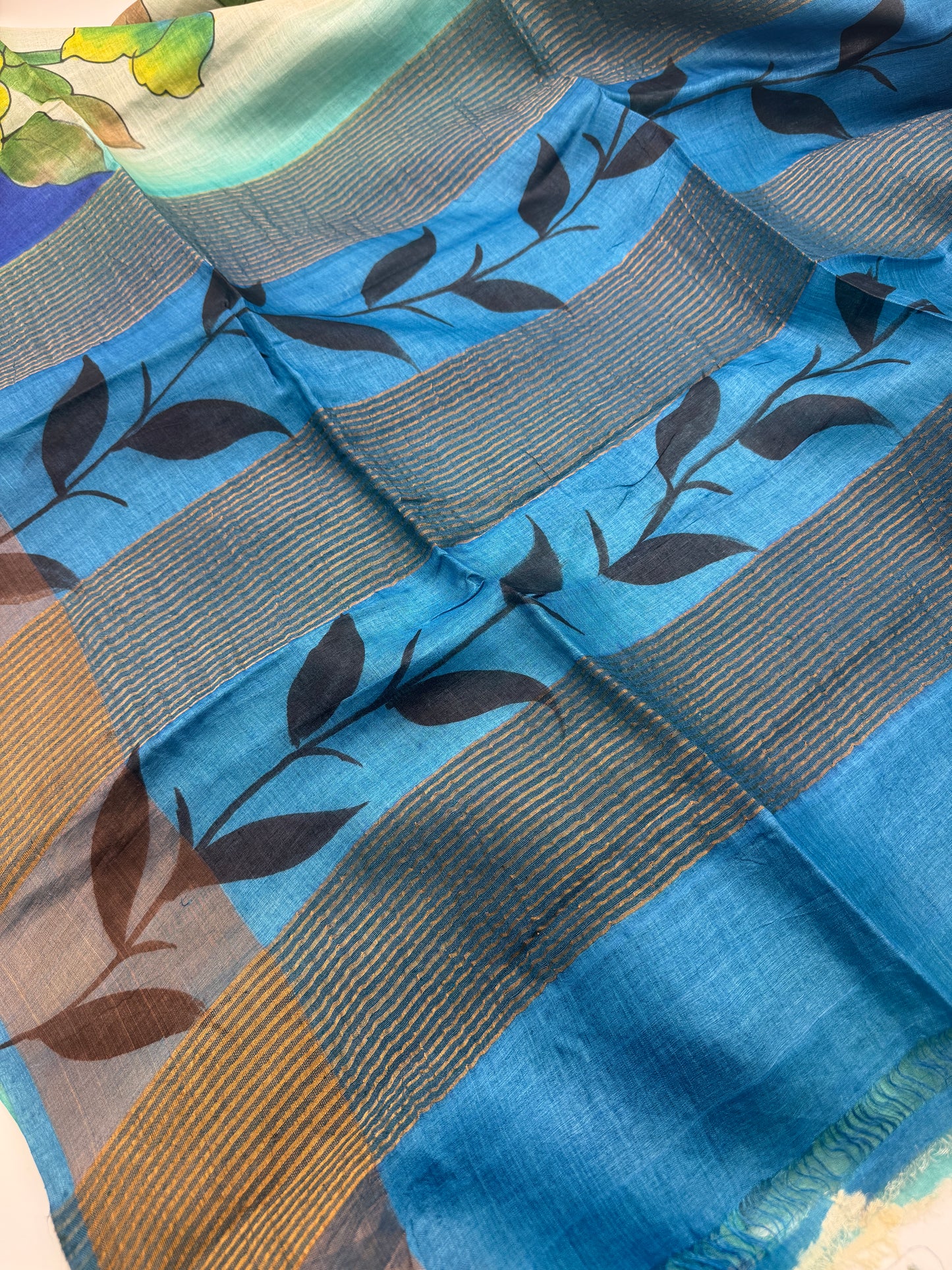 Neelpadma: Handpainted Tussar Silk Saree