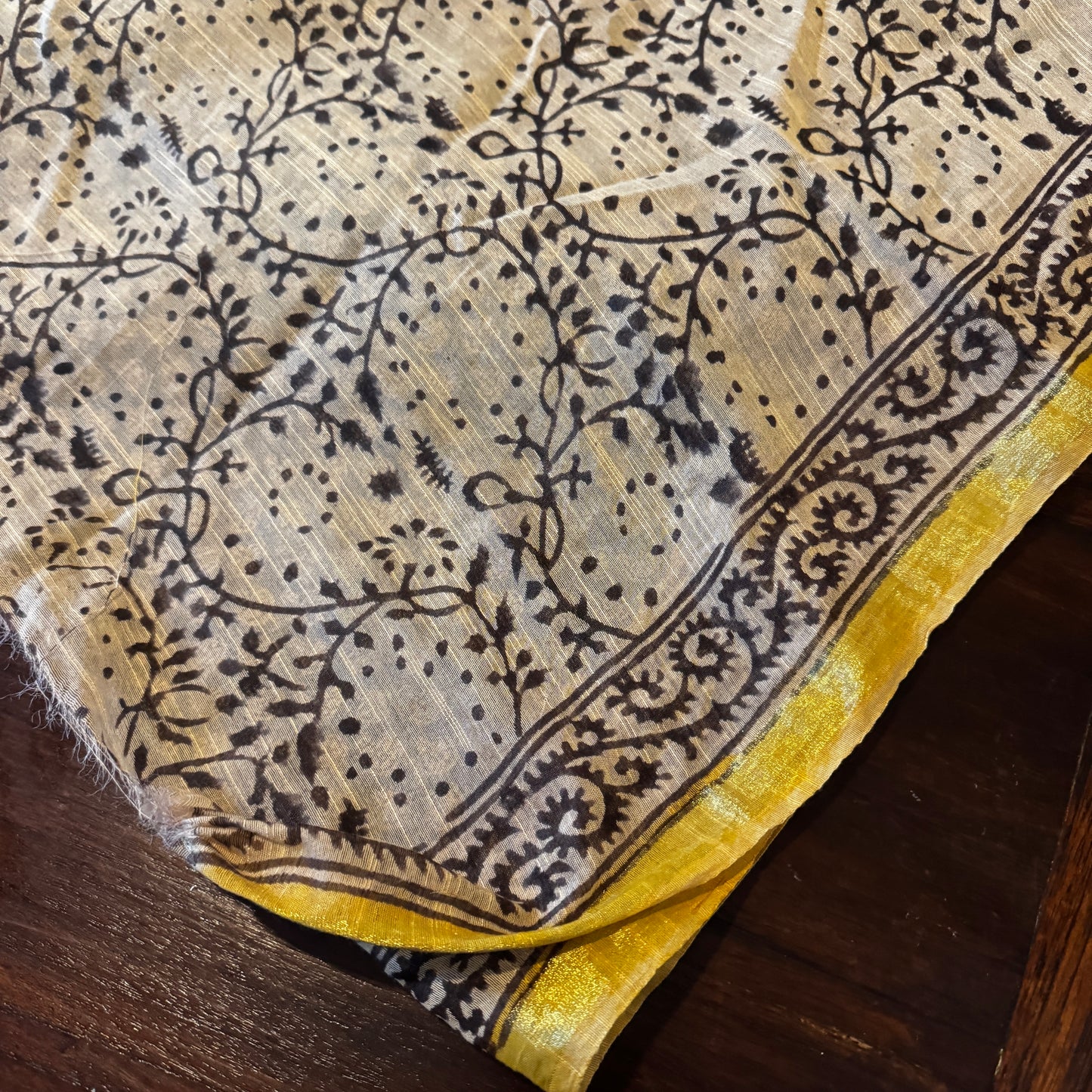 Debolina: Green Linen Sanganeri Block Print Saree