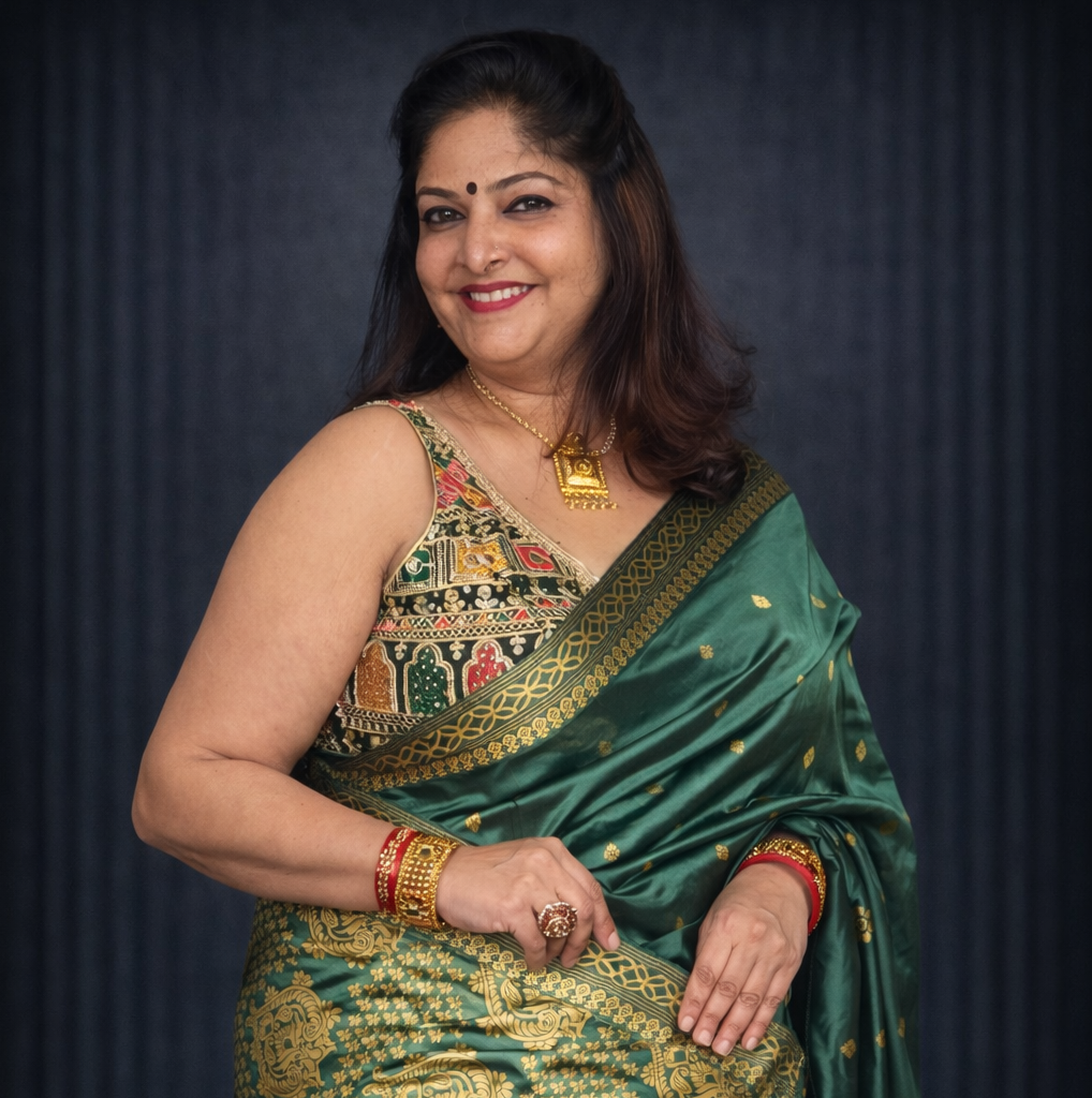 Rupohi: Green Paat Silk with Yellow Woven Motifs