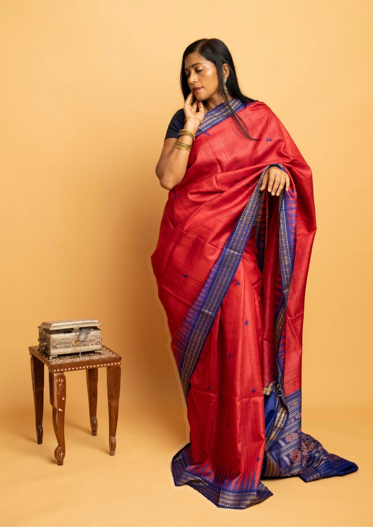 Aarohi: Red Sambalpuri Ikkat Tussar Silk Saree