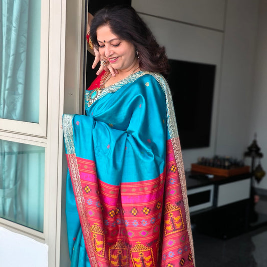 Juhi: Blue Dolabedi Handwoven Pure Silk Saree