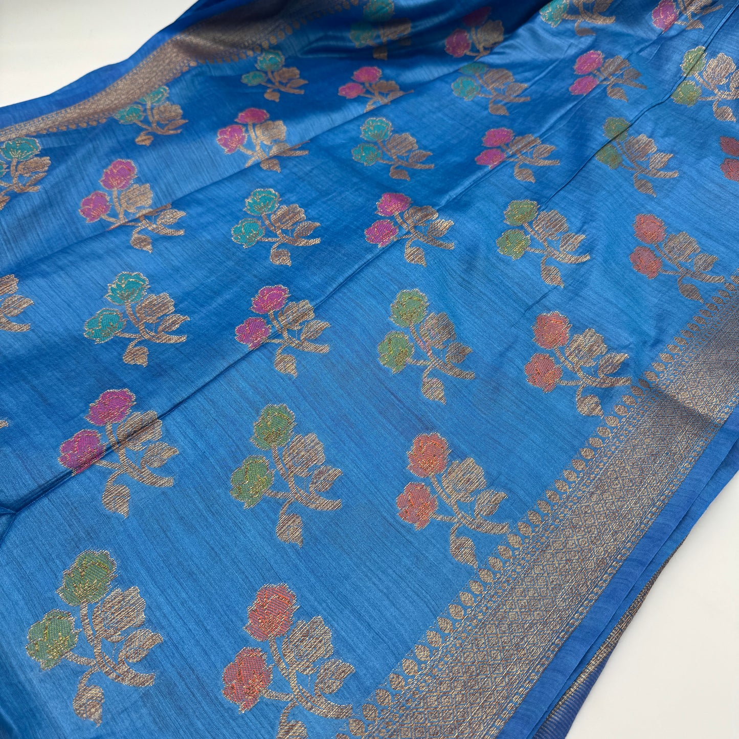 Kaneesha: Blue Handwoven Munga-Tussar Silk Saree
