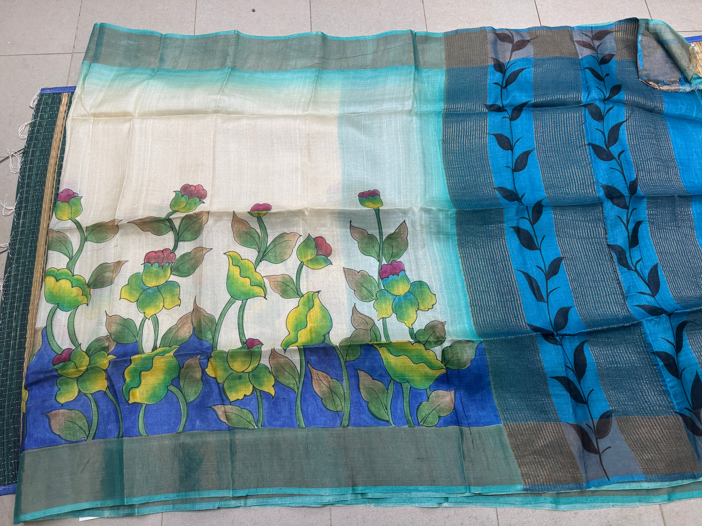Neelpadma: Handpainted Tussar Silk Saree