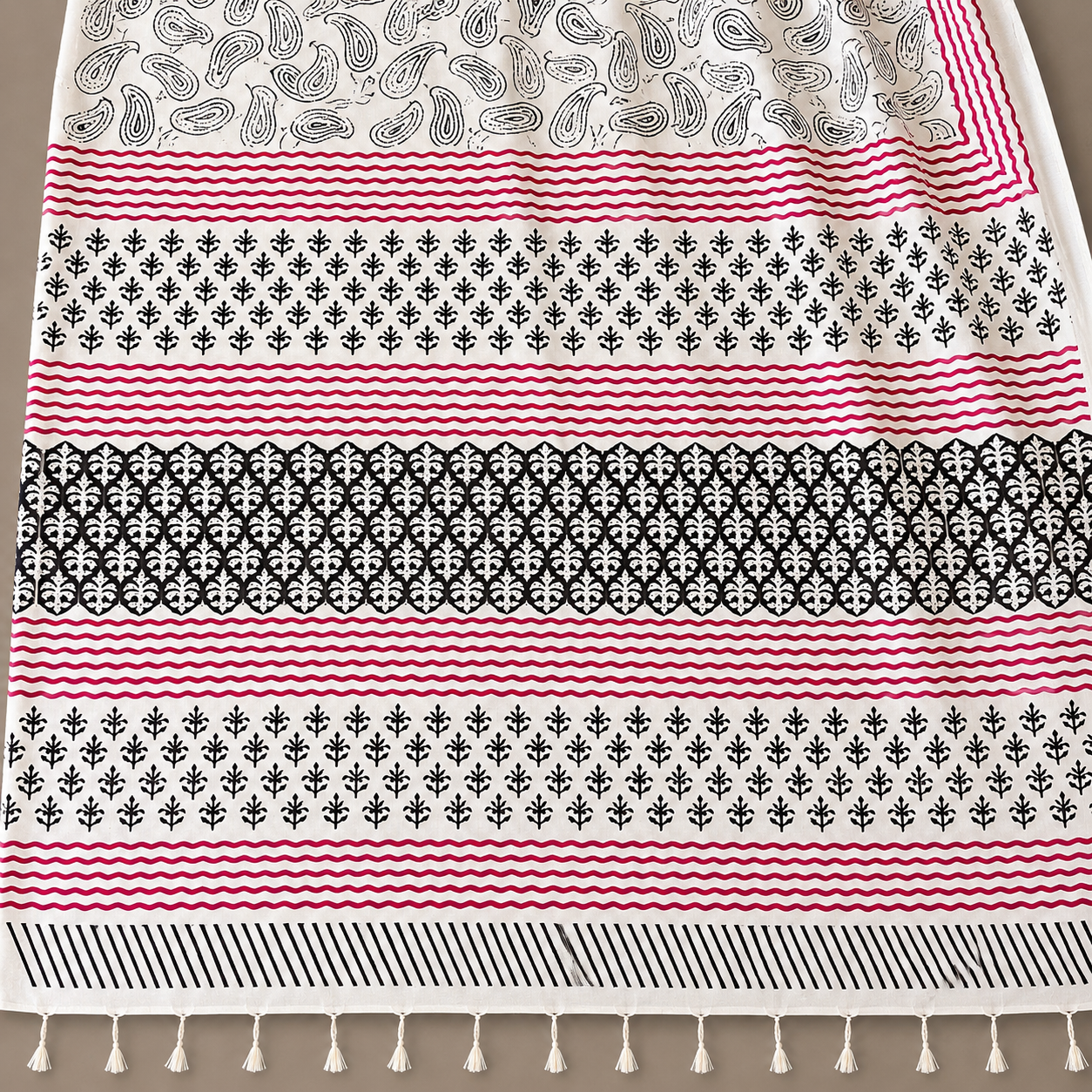 Sohini: White Linen Sanganeri Block Print Saree