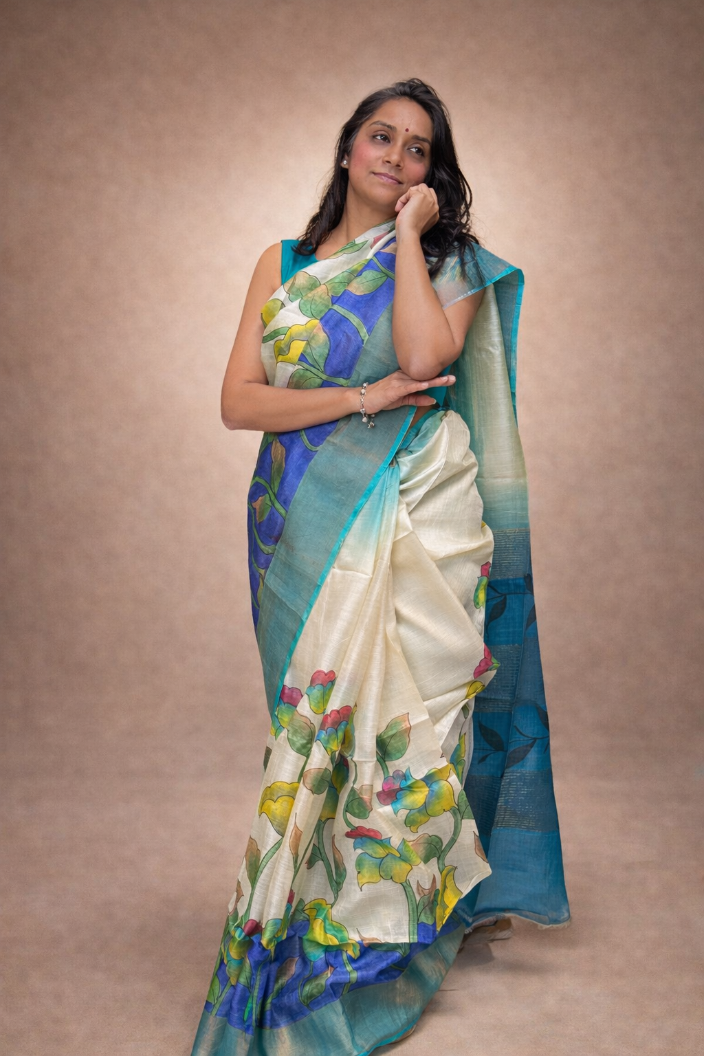 Handpainted Tussar Silk Saree