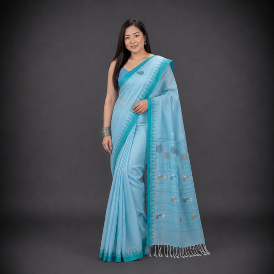 Thoibi: Blue Manipuri Handloom Cotton Saree