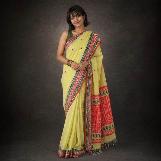 Mrittika: Lime Green Saree